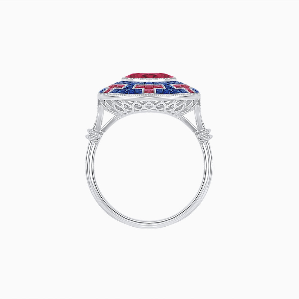 Art Deco-Inspired Mosaic Halo Ring Mounting with French-Cut Gemstone Inlay Custom Center Stone | Bold Symmetry | Hand-Applied Milgrain