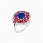 Load image into Gallery viewer, Art Deco Style French Cut Sapphire Ring With Diamond