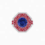 Load image into Gallery viewer, Art Deco Style French Cut Sapphire Ring With Diamond