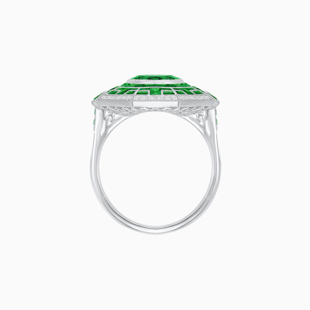 Art Deco Style French Cut Sapphire Ring With Diamond