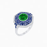 Load image into Gallery viewer, Art Deco Style French Cut Sapphire Ring With Diamond