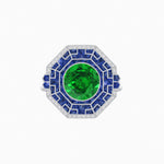 Load image into Gallery viewer, Art Deco Style French Cut Sapphire Ring With Diamond