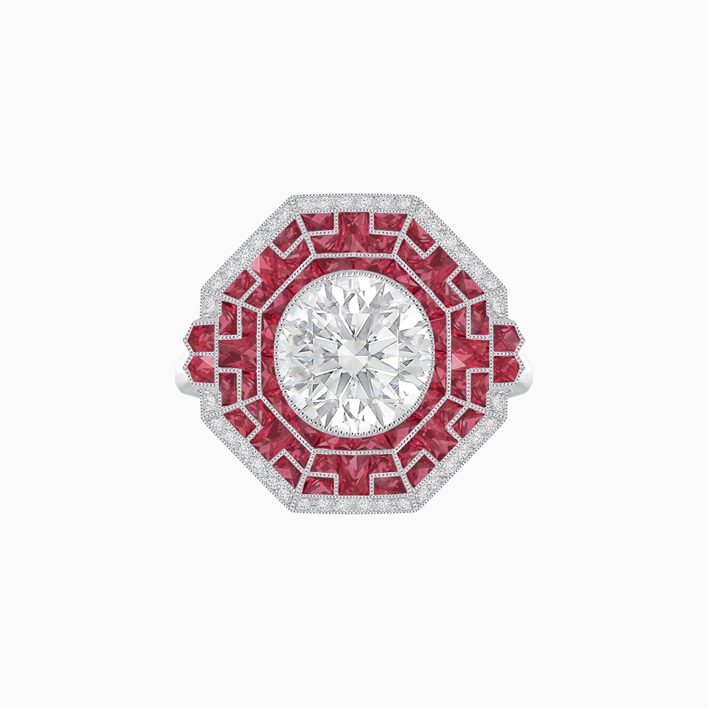 Art Deco Geometric Calibre French Cut Gemstone Diamond Ring