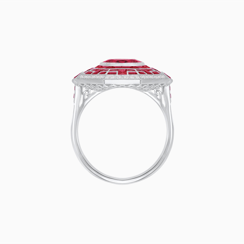 Art Deco Style French Cut Sapphire Ring With Diamond