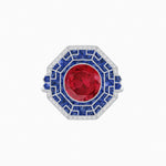 Load image into Gallery viewer, Art Deco Style French Cut Sapphire Ring With Diamond