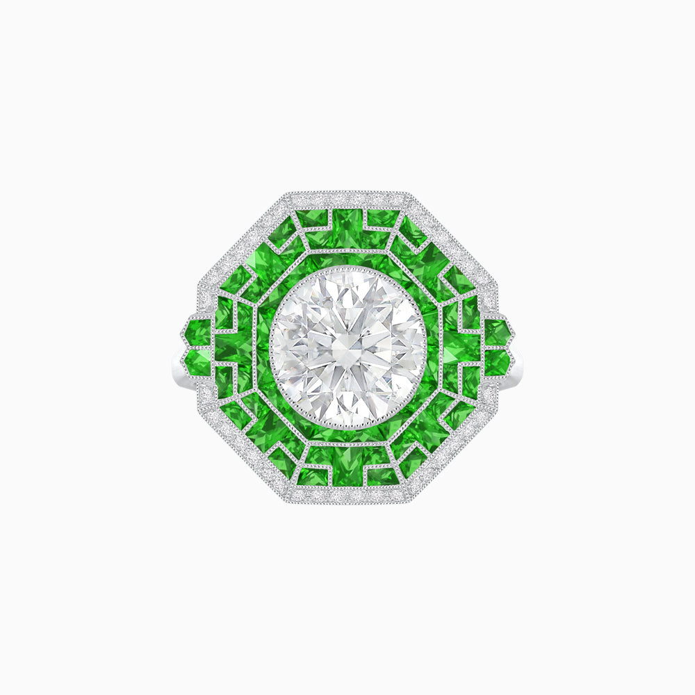 Art Deco Geometric Calibre French Cut Gemstone Diamond Ring