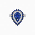 Load image into Gallery viewer, Vintage Inspired Triple Halo Pear-Shaped Ring with Customizable French-Cut and Cabochon Gemstones