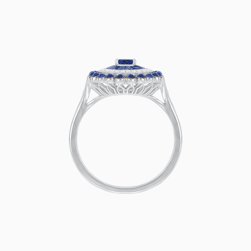 Vintage Inspired Triple Halo Pear-Shaped Ring with Customizable French-Cut and Cabochon Gemstones