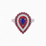 Load image into Gallery viewer, Vintage Inspired Triple Halo Pear-Shaped Ring with Customizable French-Cut and Cabochon Gemstones