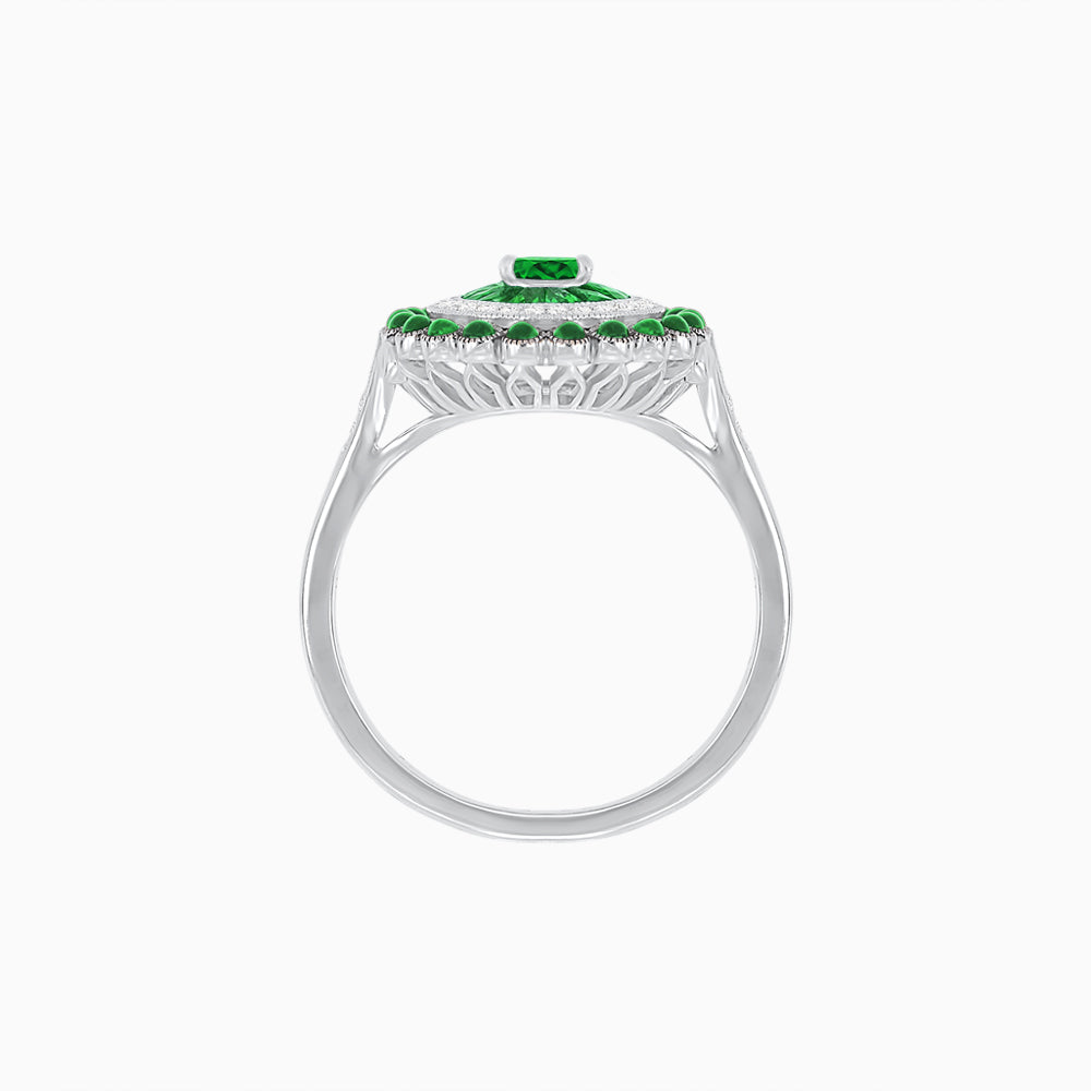 Vintage Inspired Triple Halo Pear-Shaped Ring with Customizable French-Cut and Cabochon Gemstones
