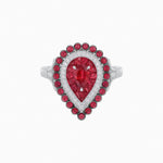 Load image into Gallery viewer, Vintage Inspired Triple Halo Pear-Shaped Ring with Customizable French-Cut and Cabochon Gemstones