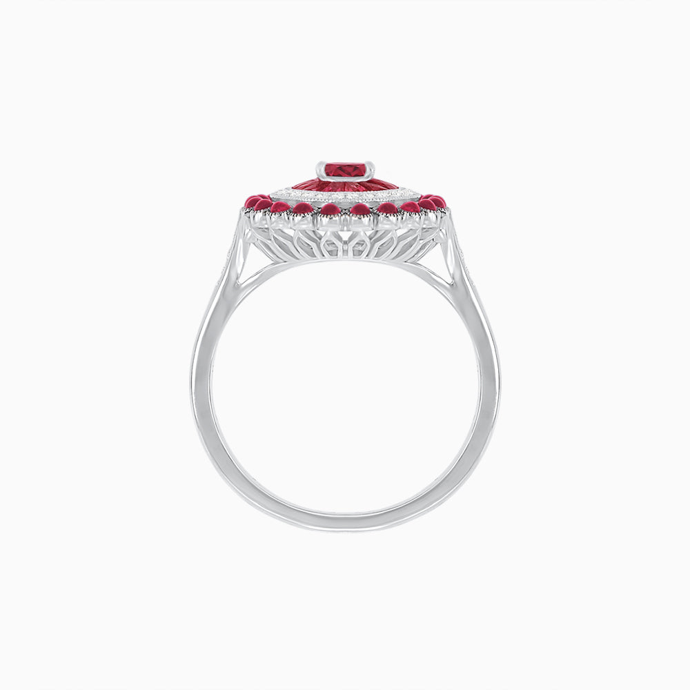 Vintage Inspired Triple Halo Pear-Shaped Ring with Customizable French-Cut and Cabochon Gemstones