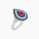 Load image into Gallery viewer, Vintage Inspired Triple Halo Pear-Shaped Ring with Customizable French-Cut and Cabochon Gemstones