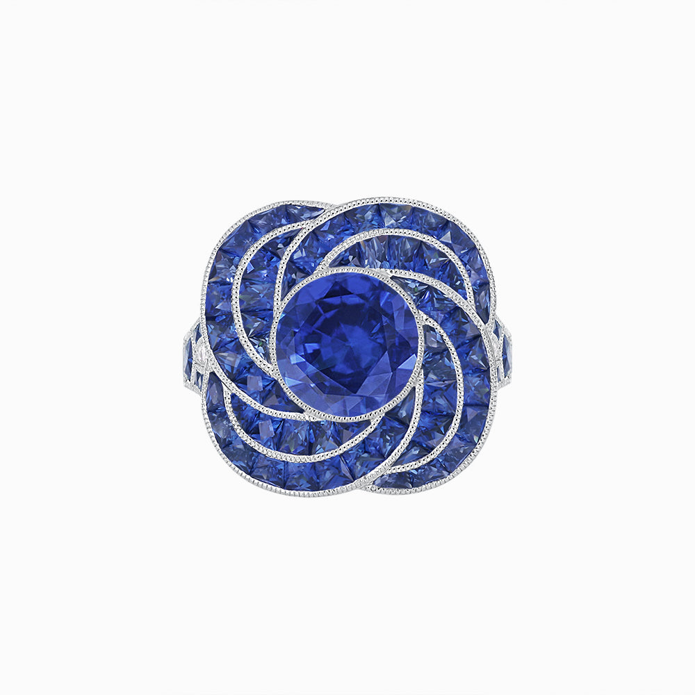 Art Deco-Inspired Swirl Halo Ring Mounting with French-Cut Accents Custom Center Stone | Floral Geometry | Hand-Finished Detail