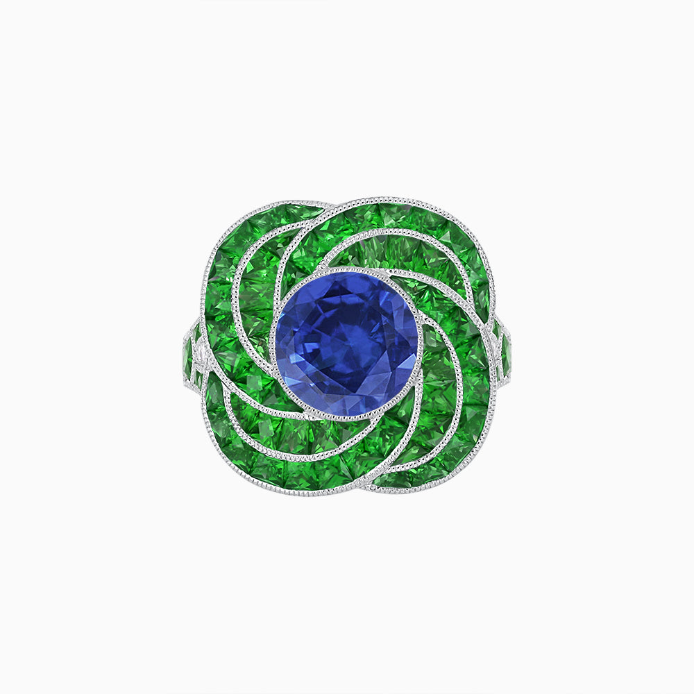 Art Deco-Inspired Swirl Halo Ring Mounting with French-Cut Accents Custom Center Stone | Floral Geometry | Hand-Finished Detail