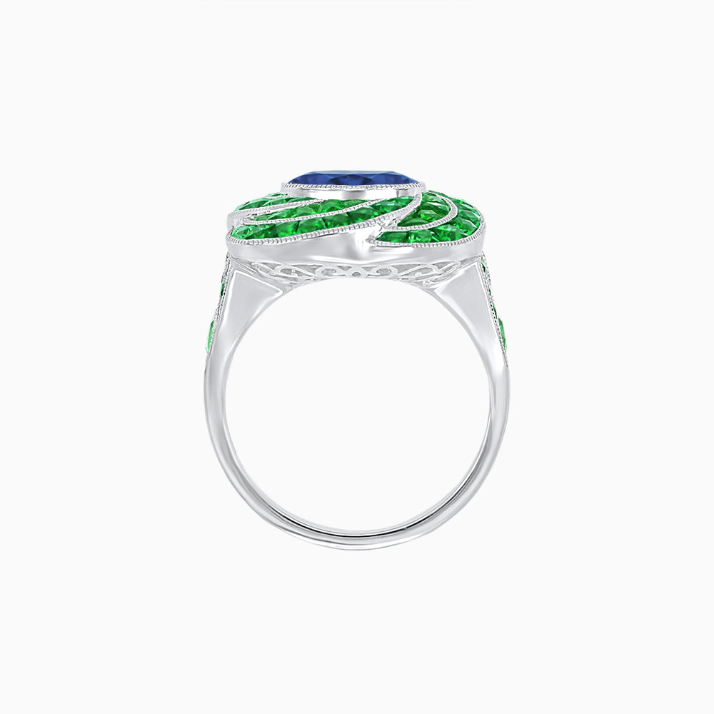 Art Deco-Inspired Swirl Halo Ring Mounting with French-Cut Accents Custom Center Stone | Floral Geometry | Hand-Finished Detail