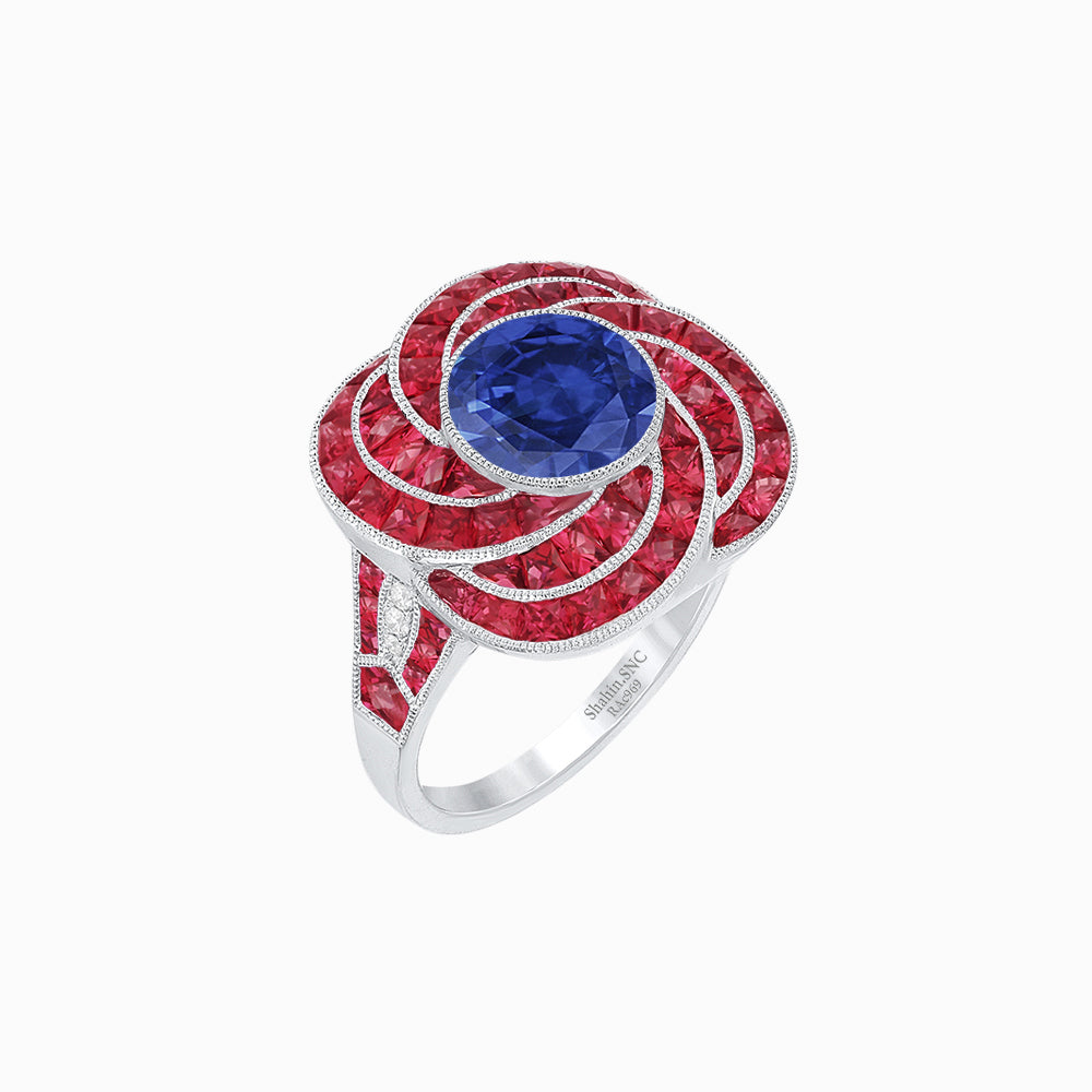 Art Deco-Inspired Swirl Halo Ring Mounting with French-Cut Accents Custom Center Stone | Floral Geometry | Hand-Finished Detail