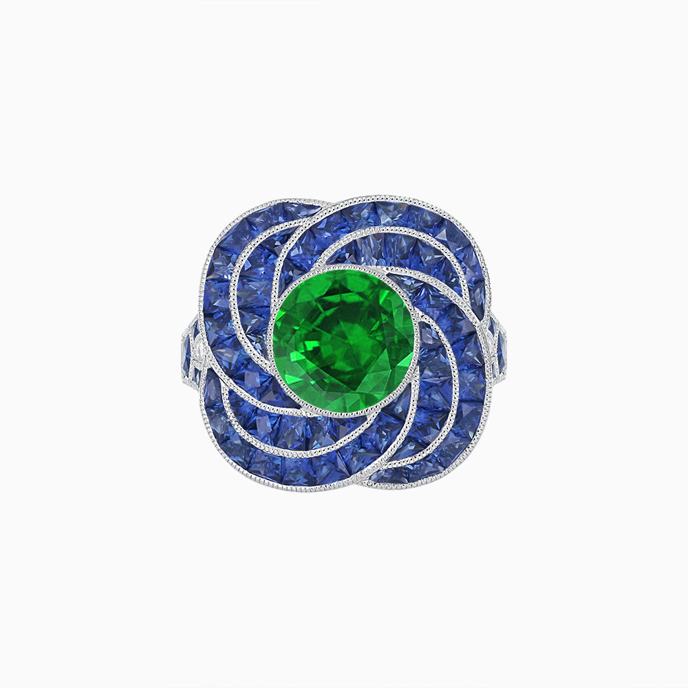 Art Deco-Inspired Swirl Halo Ring Mounting with French-Cut Accents Custom Center Stone | Floral Geometry | Hand-Finished Detail