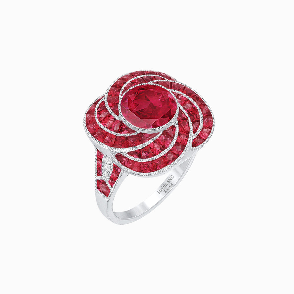 Art Deco-Inspired Swirl Halo Ring Mounting with French-Cut Accents Custom Center Stone | Floral Geometry | Hand-Finished Detail