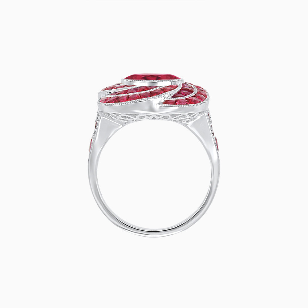 Art Deco-Inspired Swirl Halo Ring Mounting with French-Cut Accents Custom Center Stone | Floral Geometry | Hand-Finished Detail