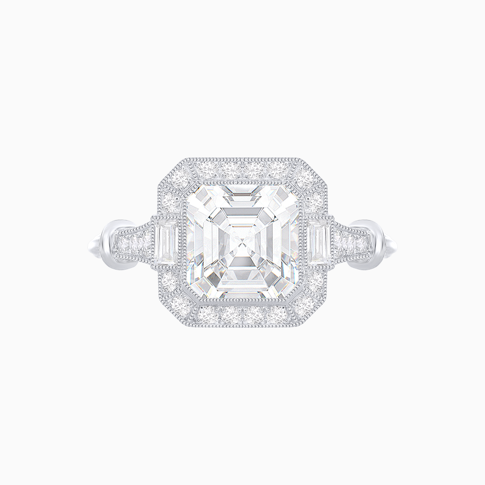 Vintage-Inspired Asscher Cut Ring with Intricate Detailing
