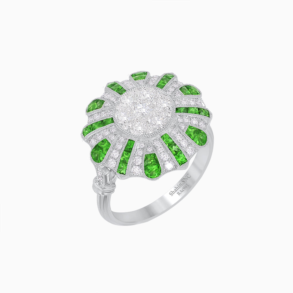 Art Deco Inspired Peacock illusion Setting Diamond Ring