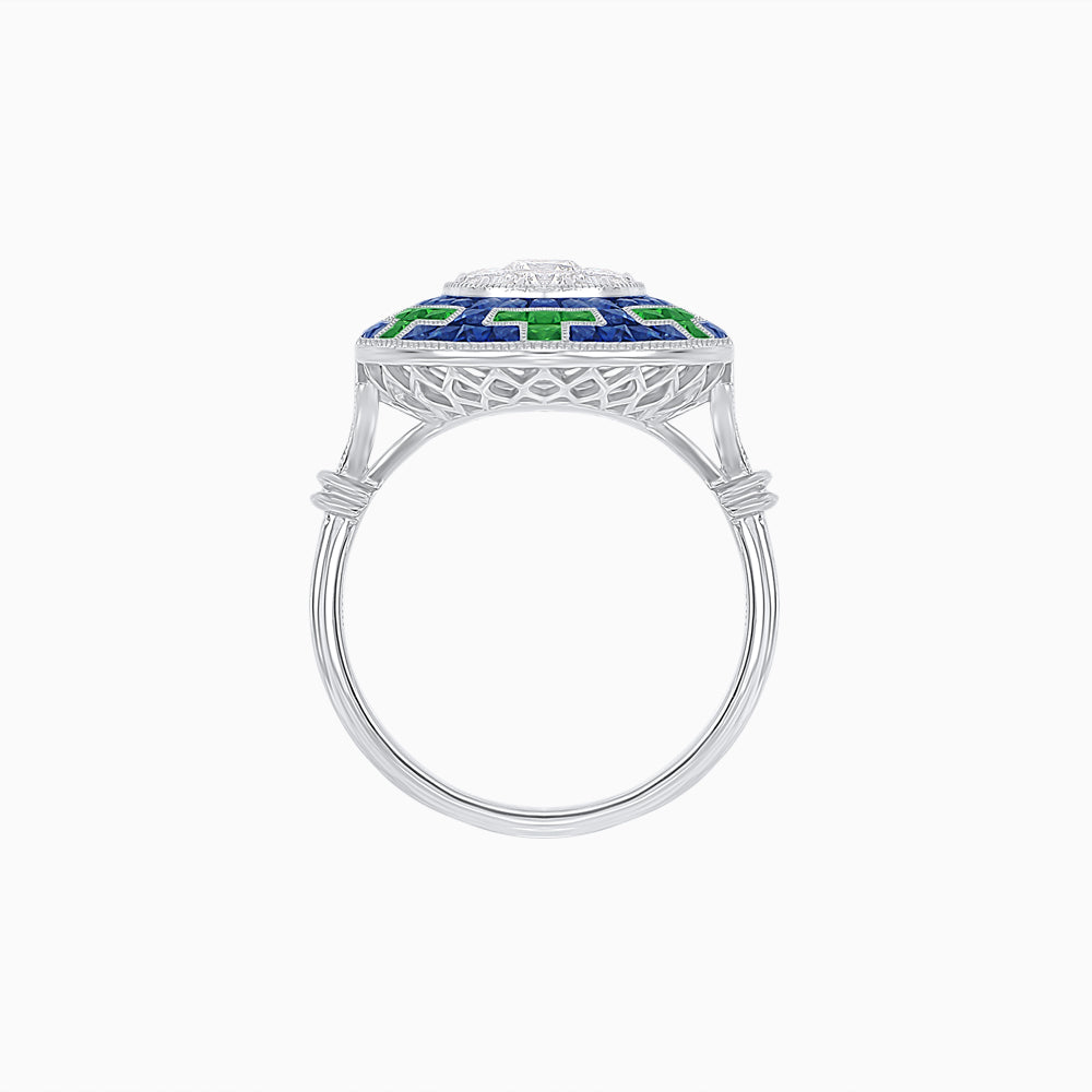 Art Deco Style Geometric Engagement Ring with Illusion Diamond