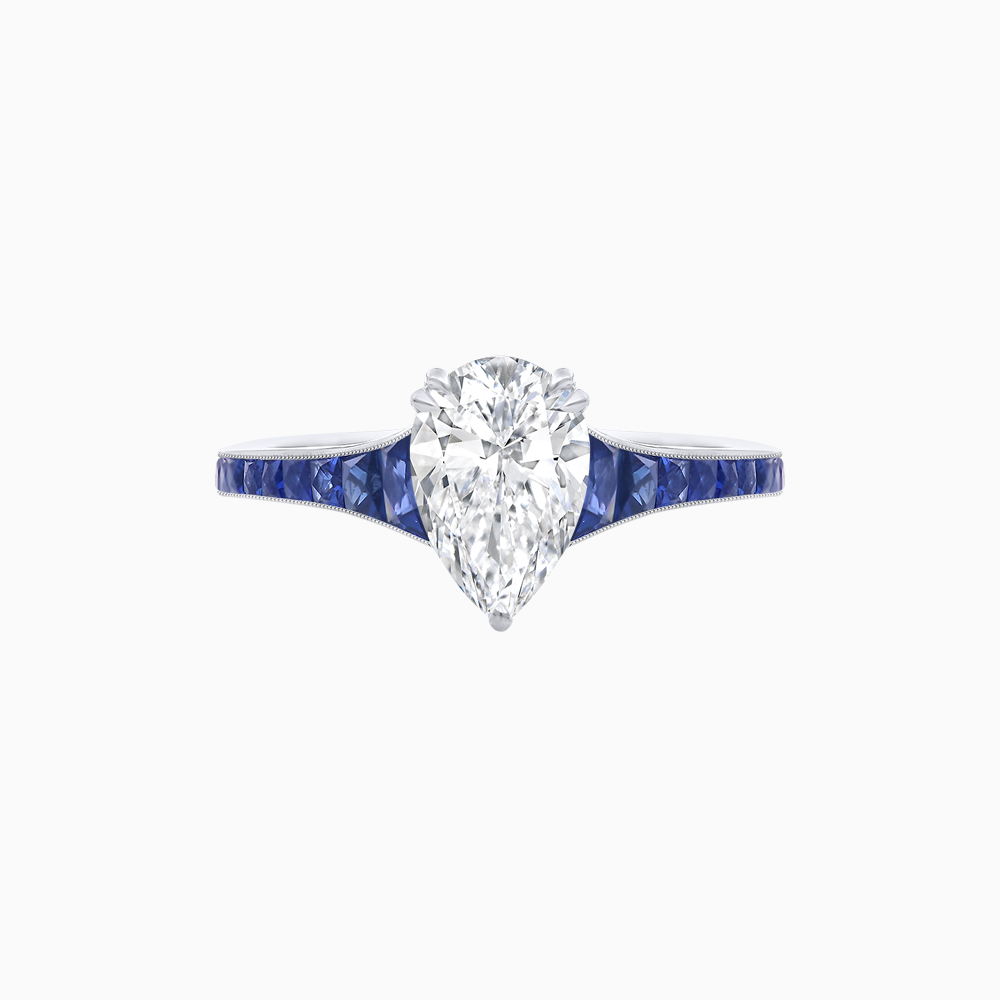 Elegant Pear-Shaped Ring with Customizable French-Cut Gemstone Accents