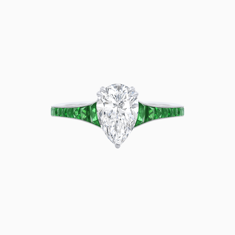Elegant Pear-Shaped Ring with Customizable French-Cut Gemstone Accents