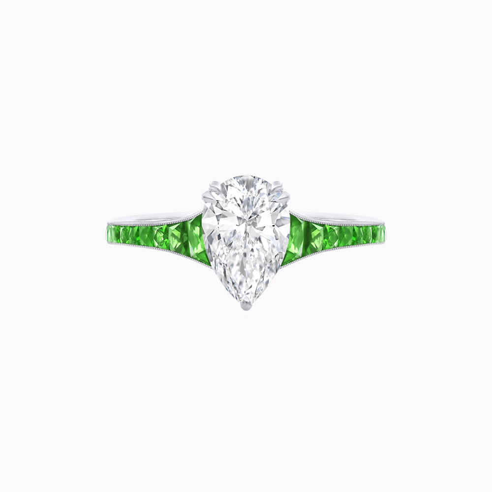 Elegant Pear-Shaped Ring with Customizable French-Cut Gemstone Accents