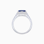 Load image into Gallery viewer, Heart Shape Ring with Diamond Halo and French-Cut Gemstone Shoulder Accents