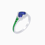 Load image into Gallery viewer, Heart Shape Ring with Diamond Halo and French-Cut Gemstone Shoulder Accents