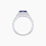 Load image into Gallery viewer, Heart Shape Ring with Diamond Halo and French-Cut Gemstone Shoulder Accents