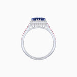Load image into Gallery viewer, Heart Shape Ring with Diamond Halo and French-Cut Gemstone Shoulder Accents