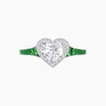 Load image into Gallery viewer, Heart Shape Ring with Diamond Halo and French-Cut Gemstone Shoulder Accents