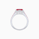 Load image into Gallery viewer, Heart Shape Ring with Diamond Halo and French-Cut Gemstone Shoulder Accents
