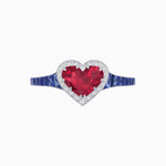 Load image into Gallery viewer, Heart Shape Ring with Diamond Halo and French-Cut Gemstone Shoulder Accents