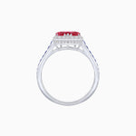 Load image into Gallery viewer, Heart Shape Ring with Diamond Halo and French-Cut Gemstone Shoulder Accents
