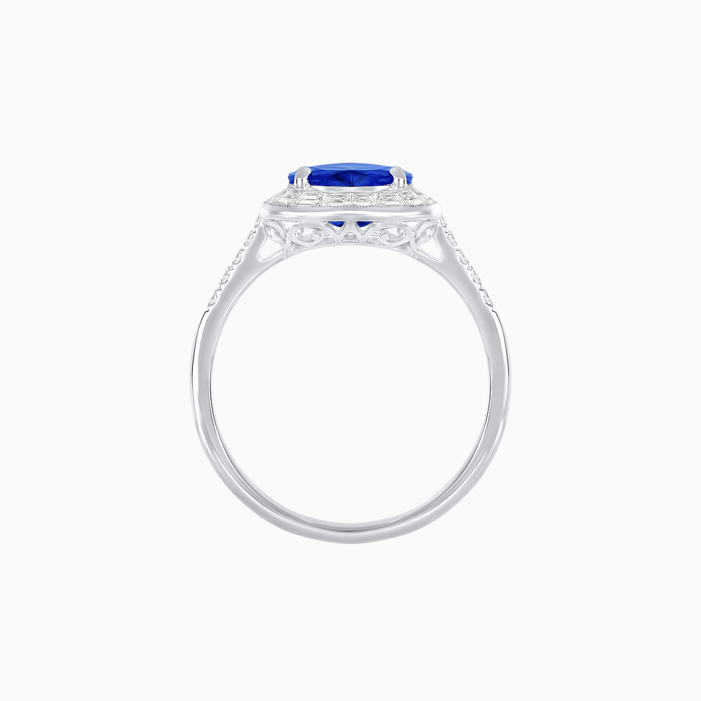 Heart Shape Ring with Baguette Diamond Halo and Diamond Accents