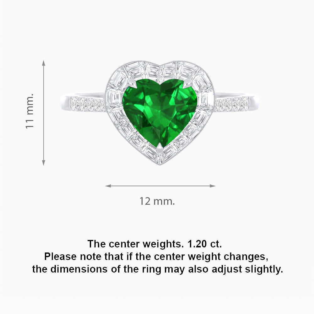 Heart Shape Ring with Baguette Diamond Halo and Diamond Accents