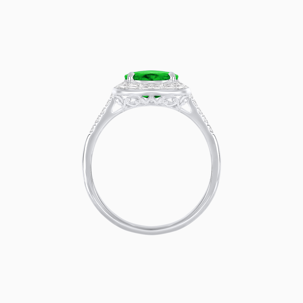 Heart Shape Ring with Baguette Diamond Halo and Diamond Accents