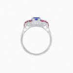 Load image into Gallery viewer, Geometric Art Deco-Style Ring with French-Cut Accents Custom Center Stone Mounting | Hand-Applied Milgrain Detailing