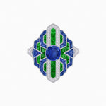 Load image into Gallery viewer, Geometric Art Deco-Style Ring with French-Cut Accents Custom Center Stone Mounting | Hand-Applied Milgrain Detailing