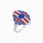 Load image into Gallery viewer, Geometric Art Deco-Style Ring with French-Cut Accents Custom Center Stone Mounting | Hand-Applied Milgrain Detailing