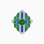 Load image into Gallery viewer, Geometric Art Deco-Style Ring with French-Cut Accents Custom Center Stone Mounting | Hand-Applied Milgrain Detailing