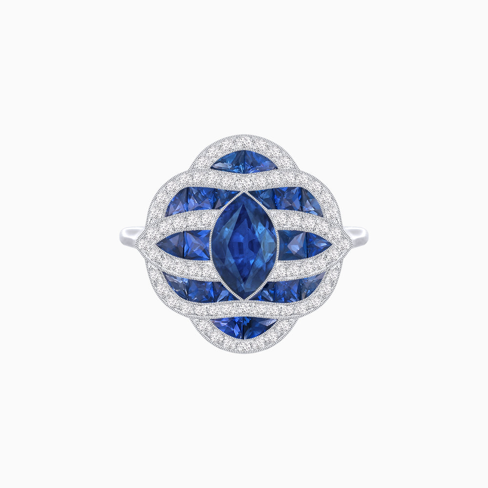 Art Deco Inspired Marquise Cut Sea Wave Design Gemstone Ring