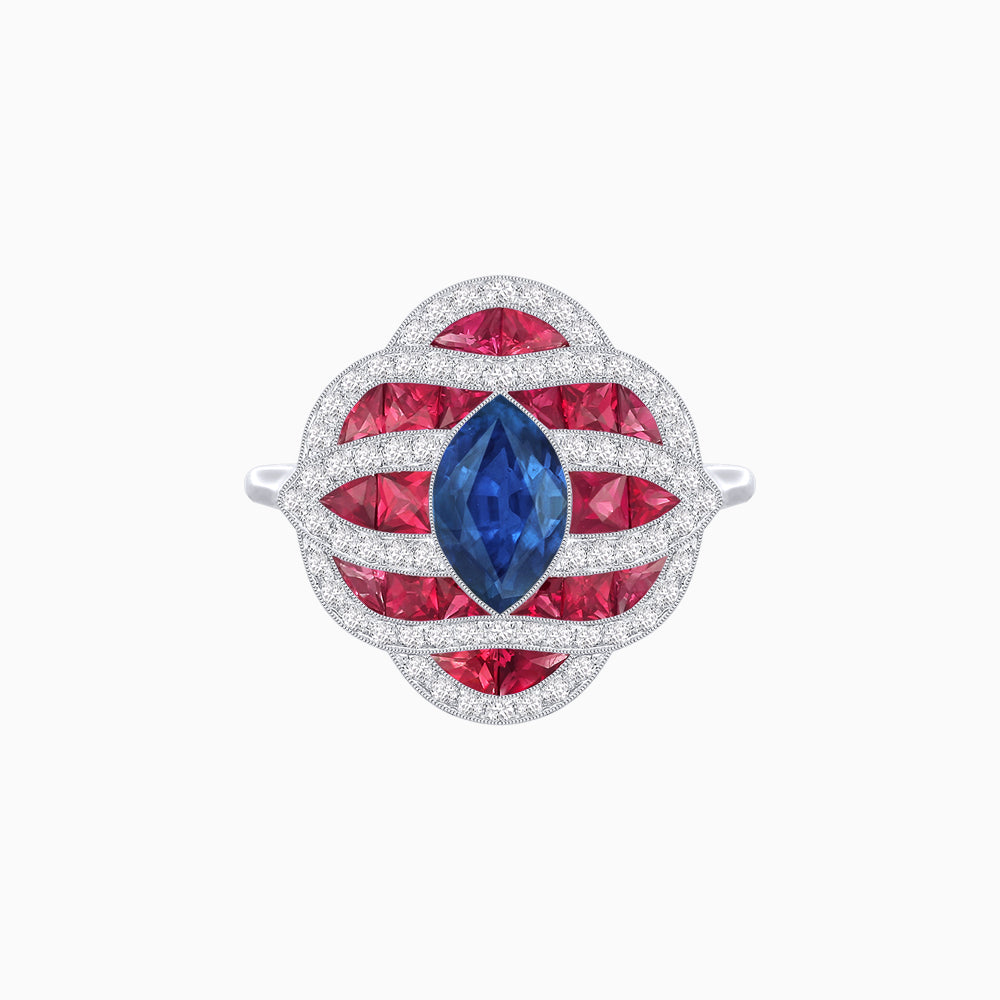 Art Deco Inspired Marquise Cut Sea Wave Design Gemstone Ring