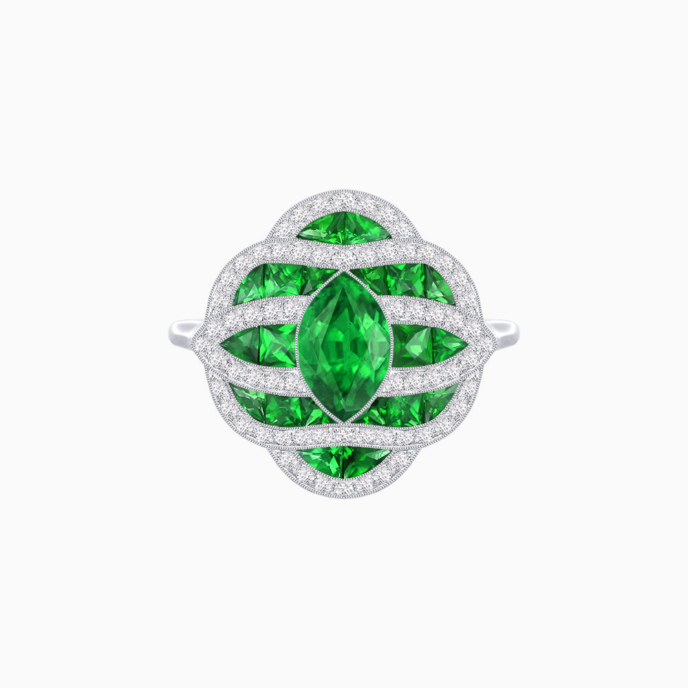 Art Deco Inspired Marquise Cut Sea Wave Design Gemstone Ring