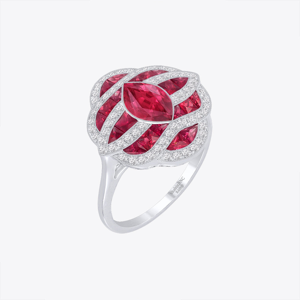 Art Deco Inspired Marquise Cut Sea Wave Design Gemstone Ring