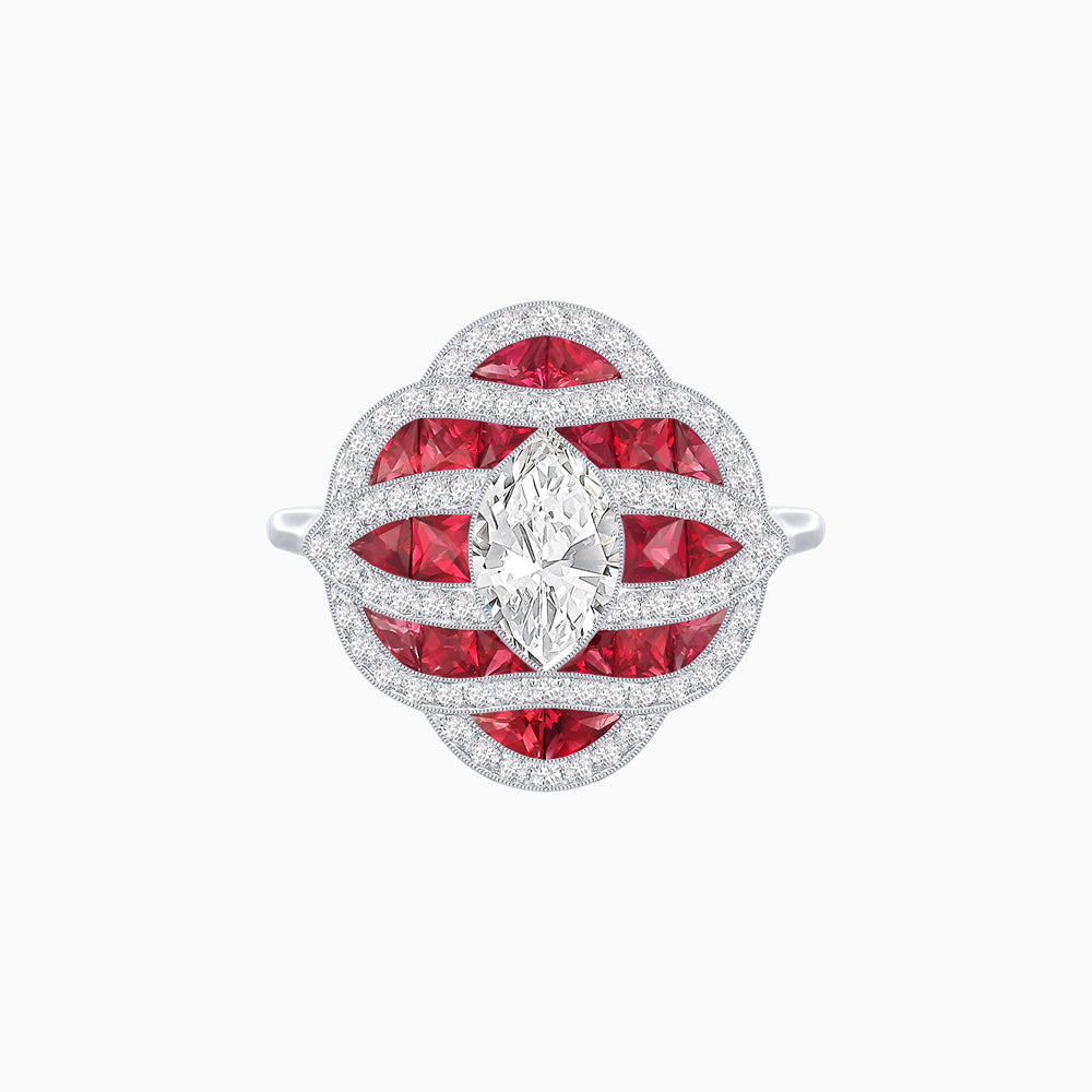 Art Deco Inspired Marquise Cut Sea Wave Design Gemstone Ring